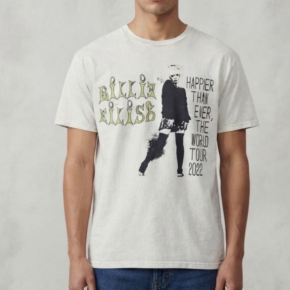 Billie Eilish Happier Than Ever World Tour 2022 Graphic T-Shirt Mens Large White